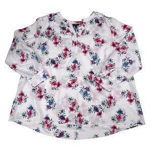 Lane Bryant Blouse Women 28 Pink Floral Flowy Loose Fit Hi Low Rounded Hem Tunic